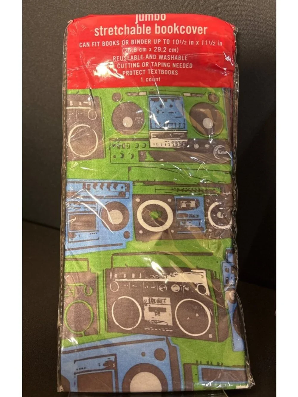 Jumbo Stretchable Book Cover Green Blue Red Boombox Print Textbooks Reusable (5)